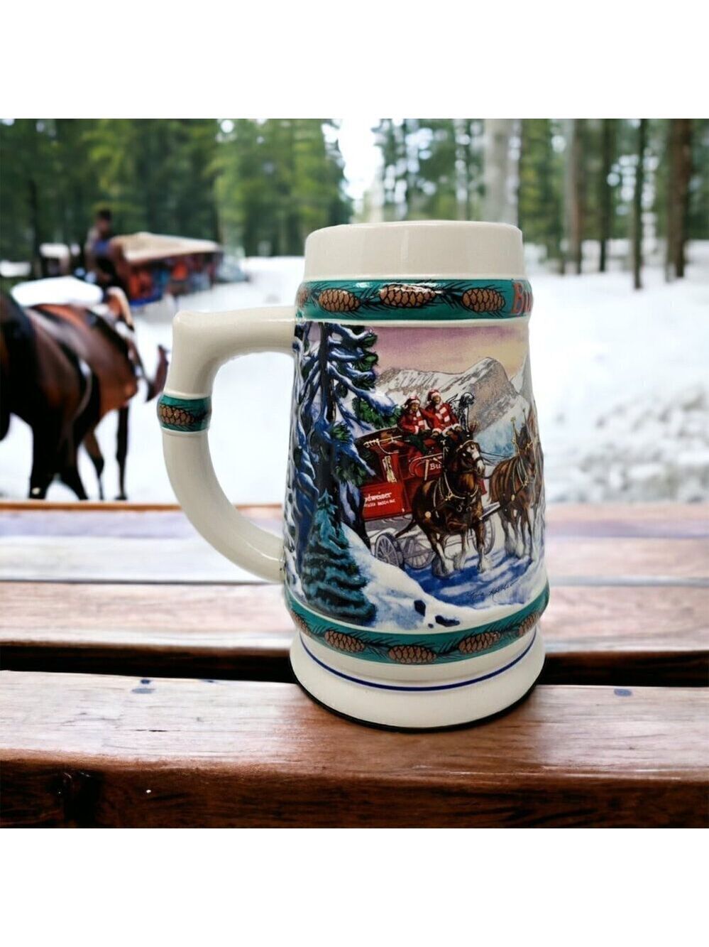 Anheuser Busch BUDWEISER BEER STEIN 3D 1993 Special Delivery Clydesdale Holiday